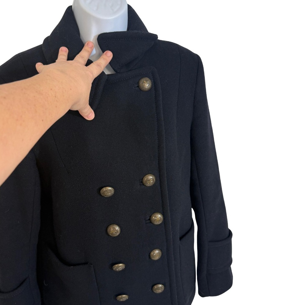 French Connection Womens Y2K Wool Peacoat Black Size 8 Old Money Gold Button - Picture 9 of 13